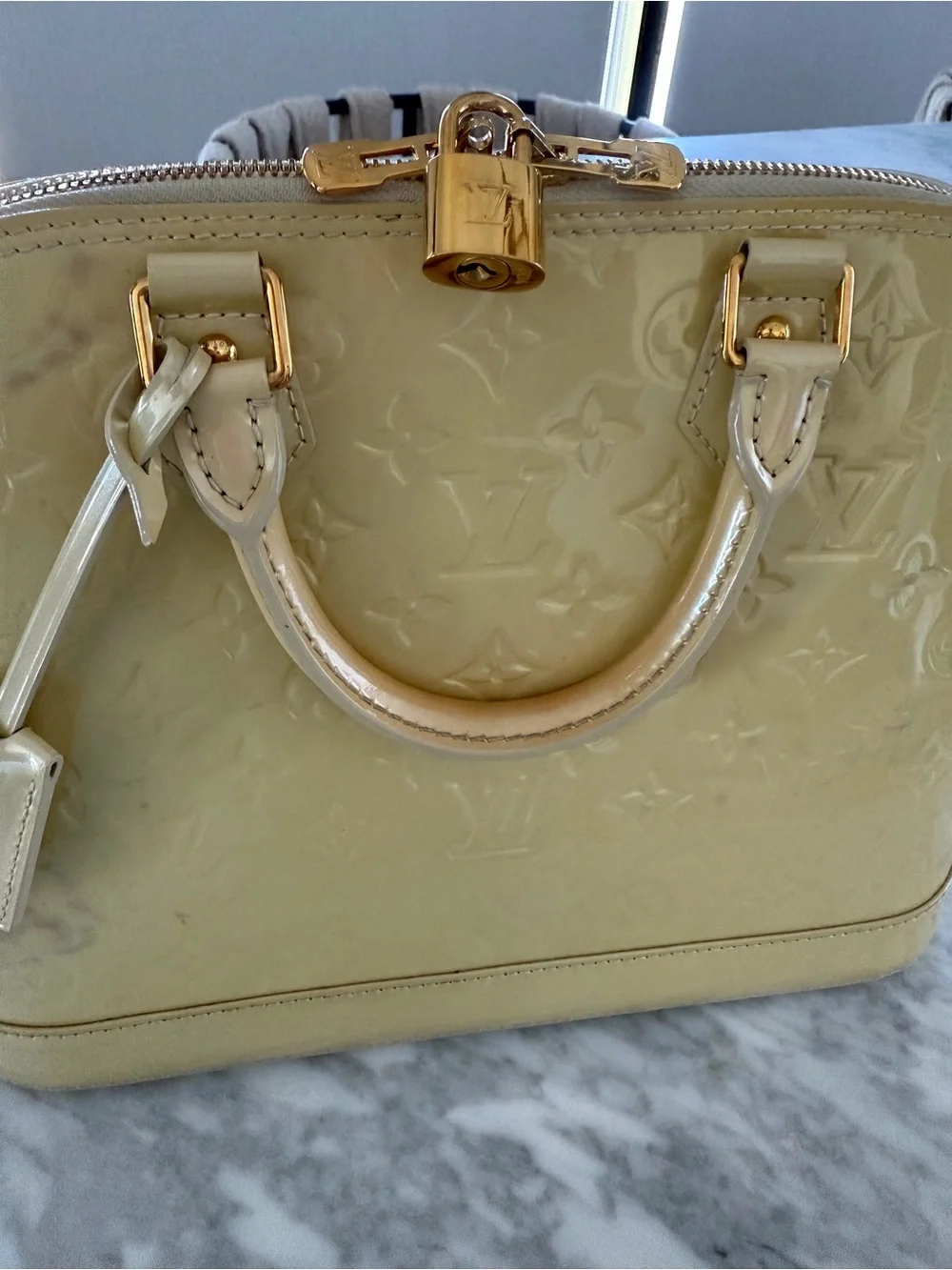 Louis Vuitton Alma Monogram Vernis Ivory Cream Patent Leather